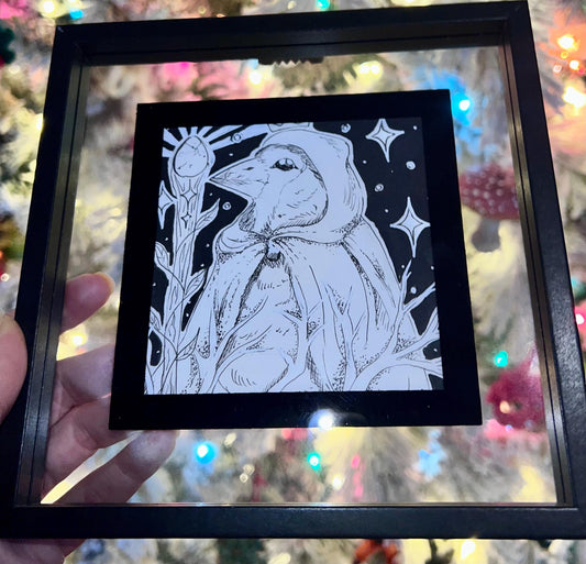Original Framed Black & White Bird Art, Hand Drawn Ink, Set of 2 (4x4)