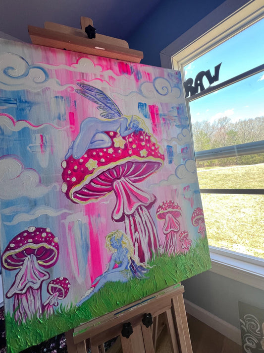 Original painting/wall art/decor/ mushroom art/ acrylic/pastels