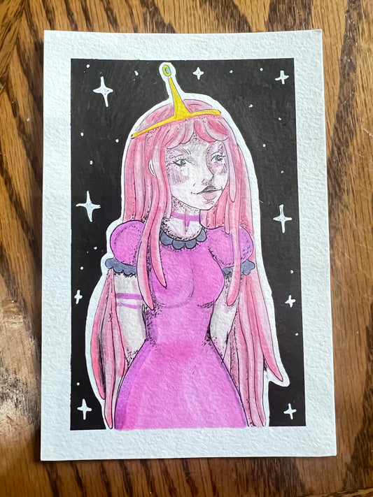 Stylized Adventure fan art hand painted with gouache paint (framed)