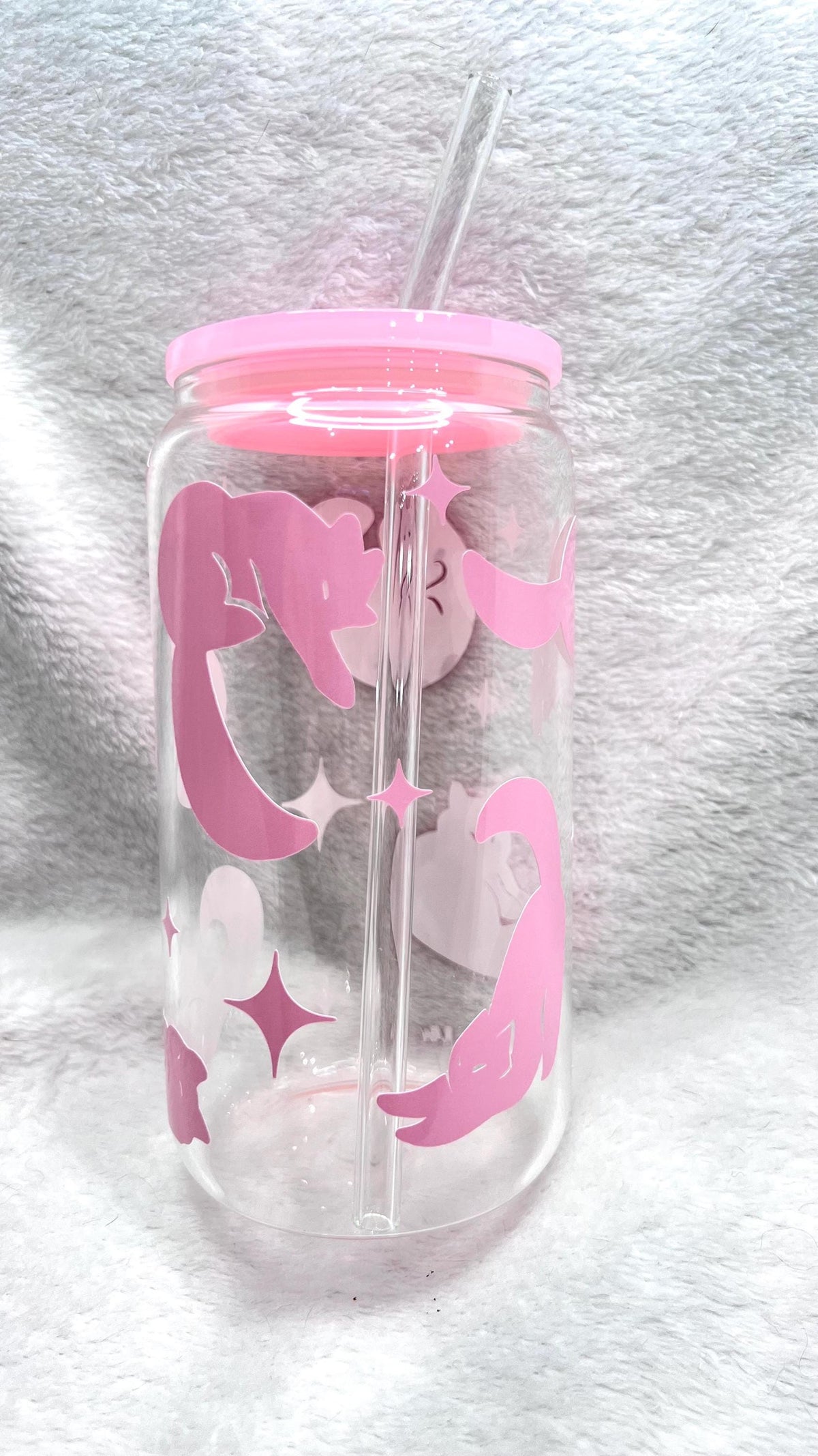 Color Changing Cat Glass Cup, acrylic Lid & Straw