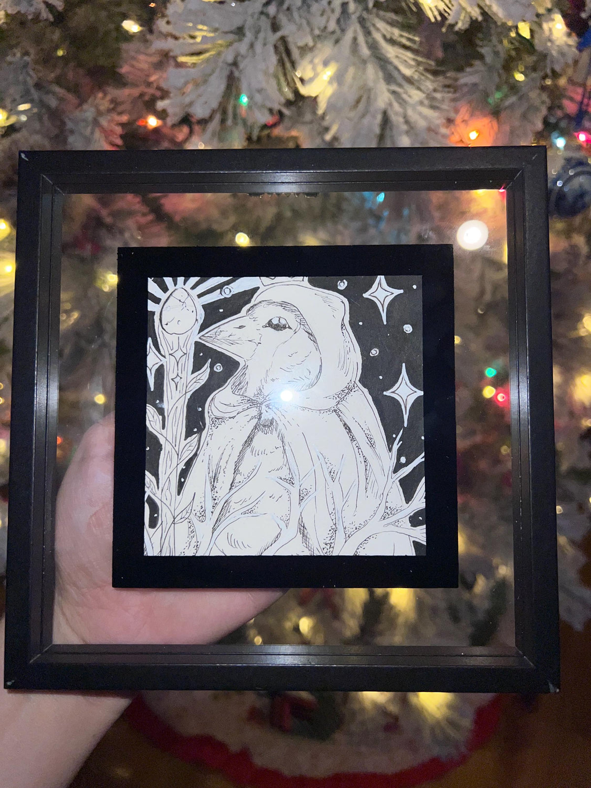 Original Framed Black & White Bird Art, Hand Drawn Ink, Set of 2 (4x4)
