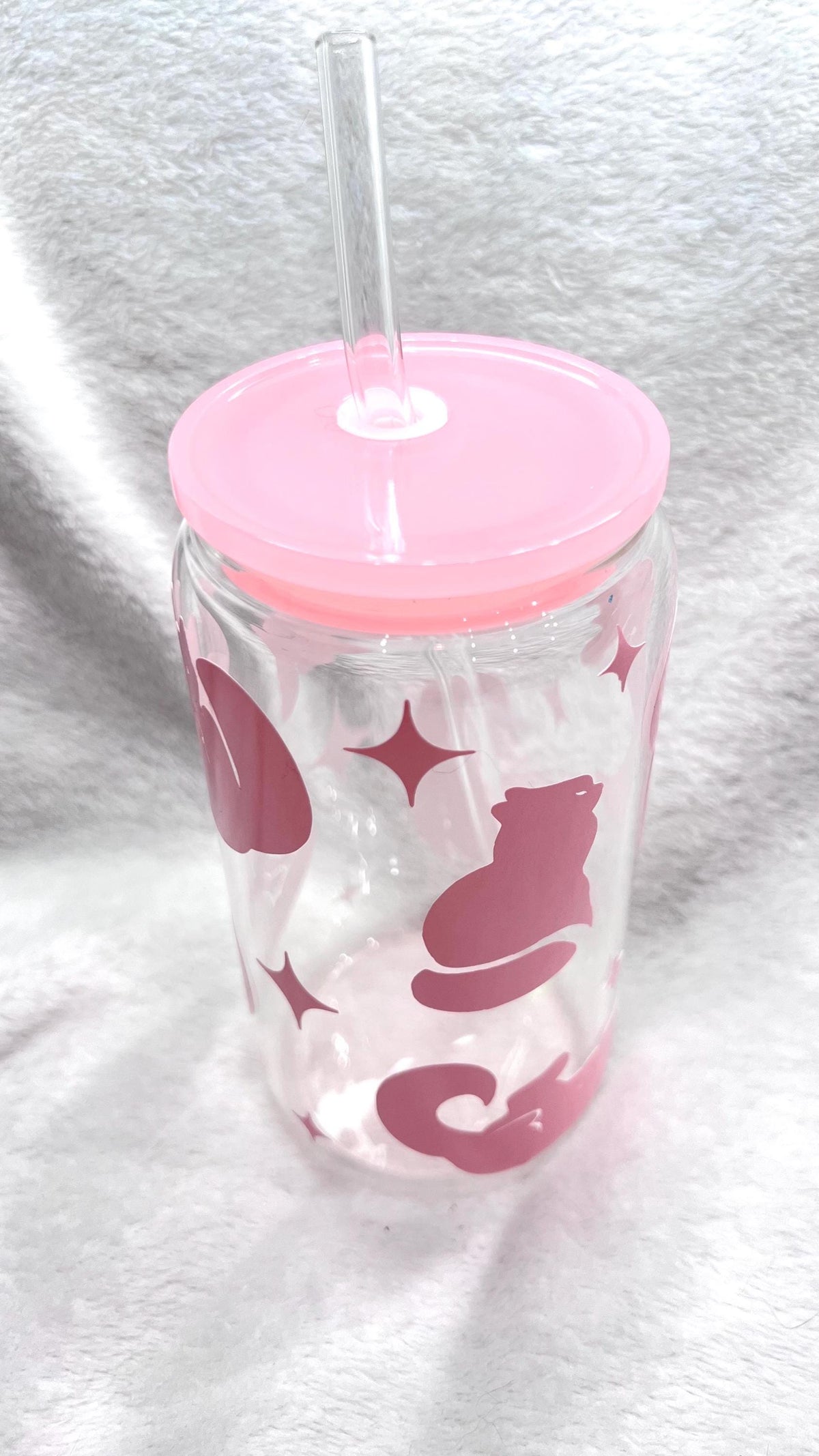 Color Changing Cat Glass Cup, acrylic Lid & Straw