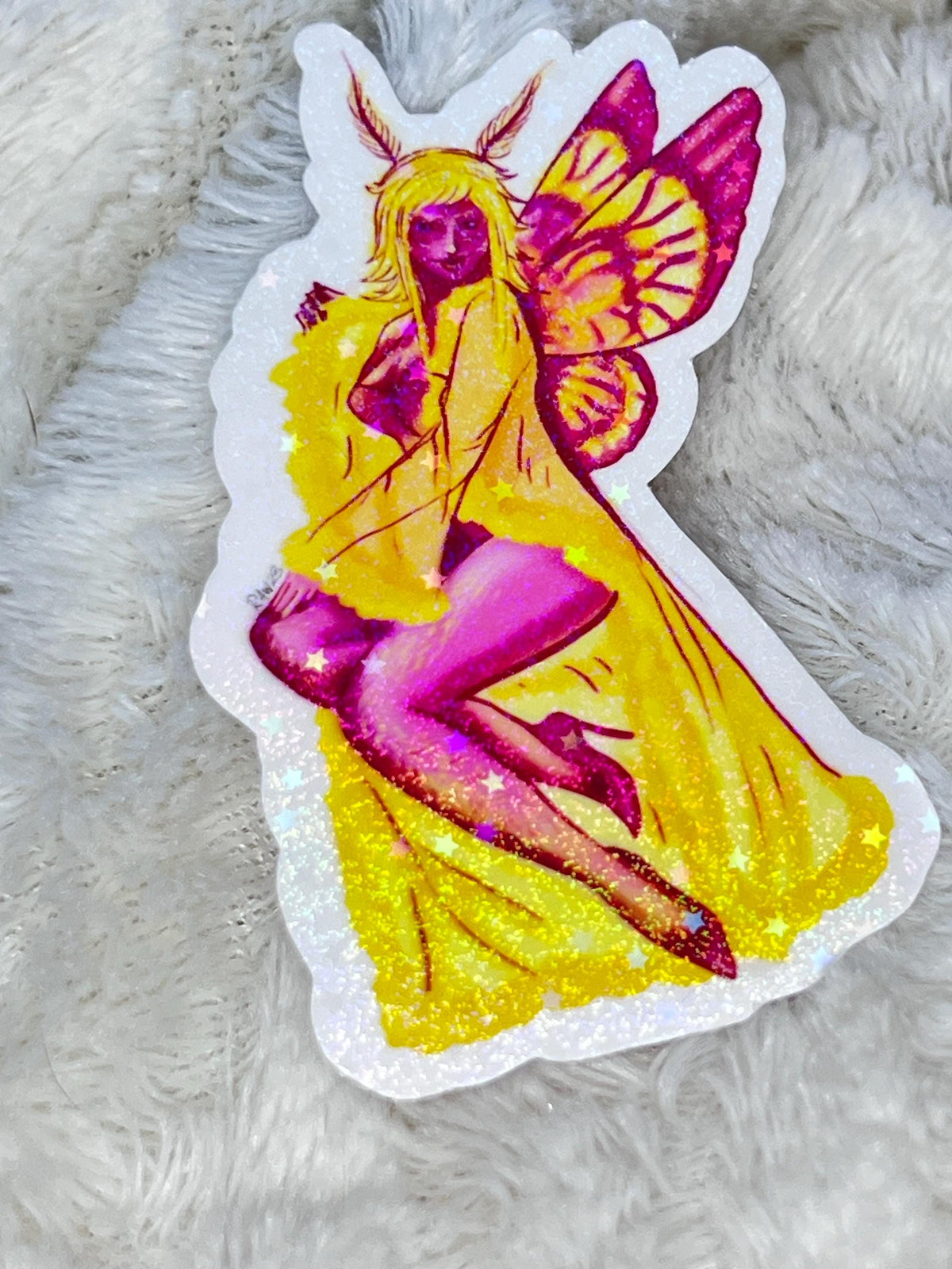 Moth babe sticker, vinyl stickers, holographic stars