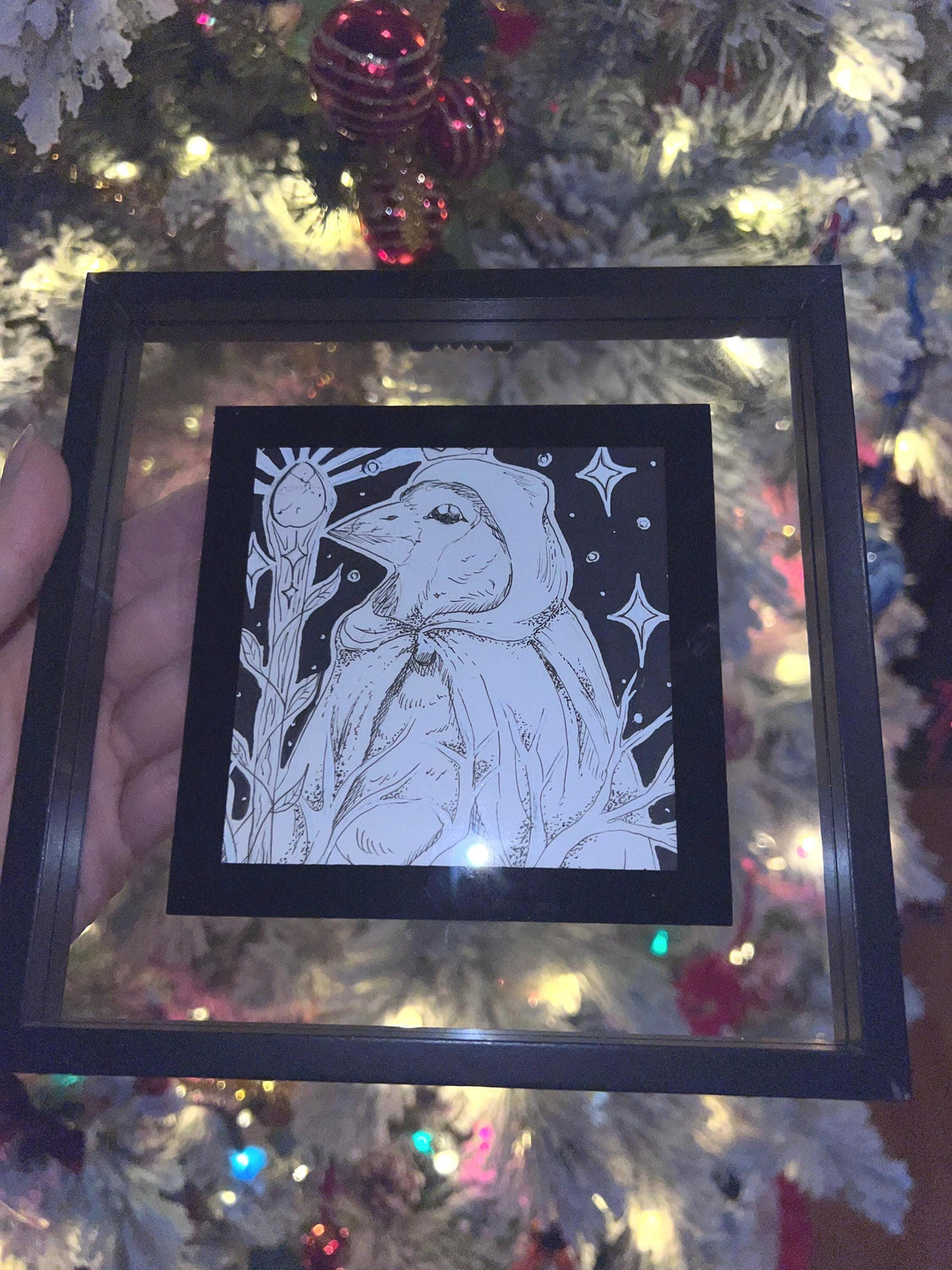 Original Framed Black & White Bird Art, Hand Drawn Ink, Set of 2 (4x4)