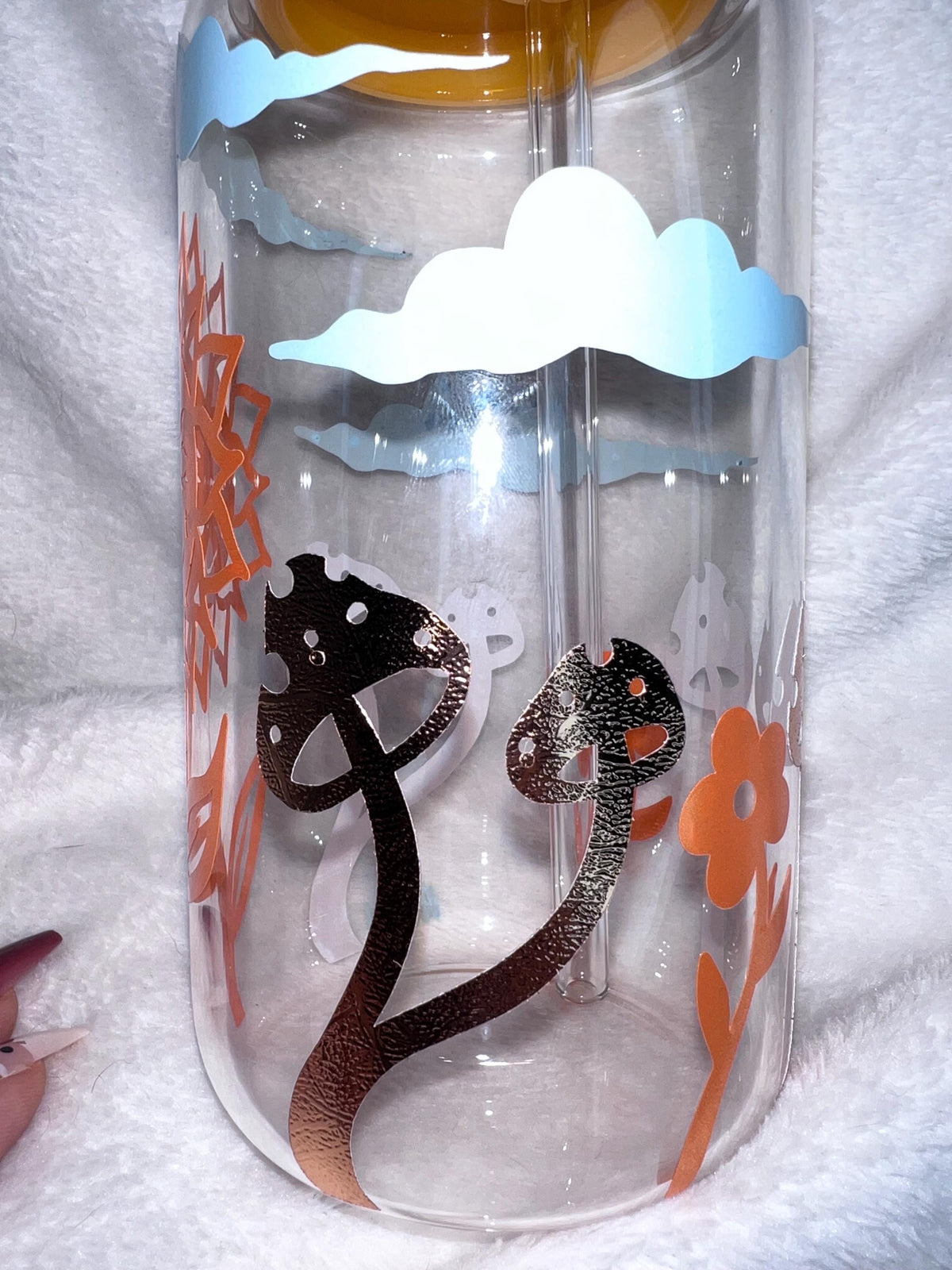 Golden rays of sunshine Glass Cup, Orange Acrylic Lid & Straw