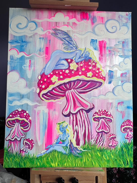 Original painting/wall art/decor/ mushroom art/ acrylic/pastels