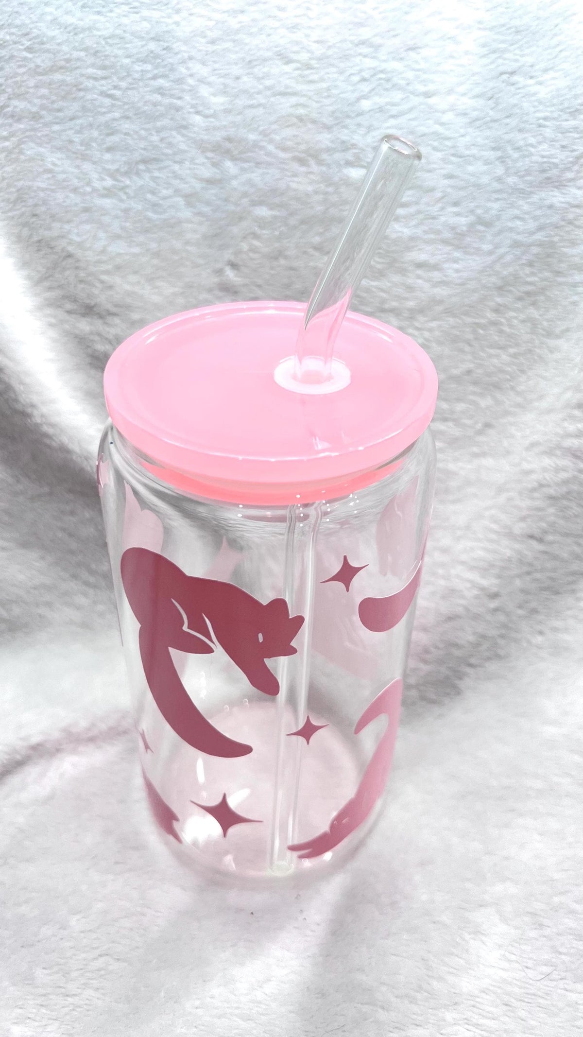 Color Changing Cat Glass Cup, acrylic Lid & Straw