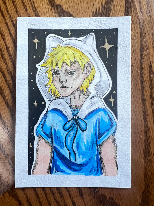 Stylized Adventure fan art hand painted with gouache paint (framed)