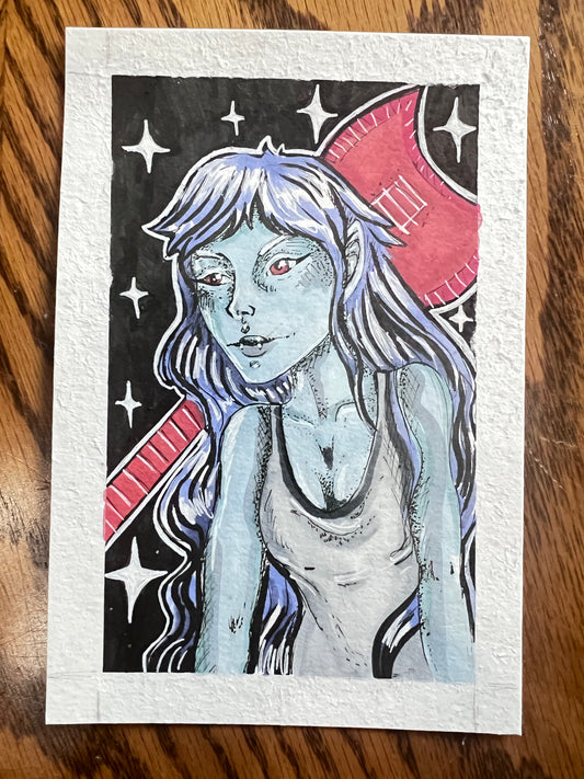 Stylized Adventure fan art hand painted with gouache paint (framed)