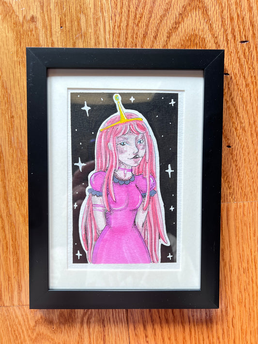 Stylized Adventure fan art hand painted with gouache paint (framed)