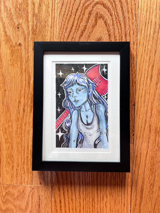Stylized Adventure fan art hand painted with gouache paint (framed)