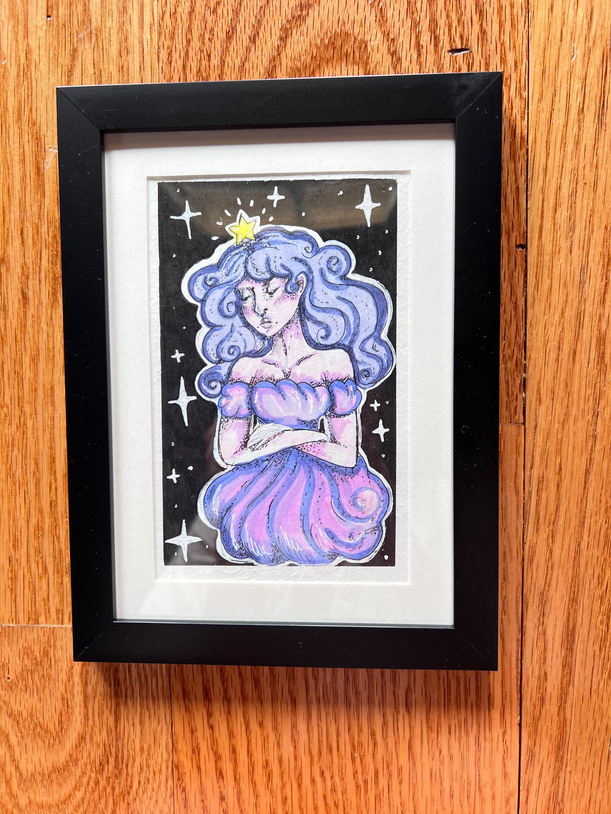 Stylized Adventure fan art hand painted with gouache paint (framed)