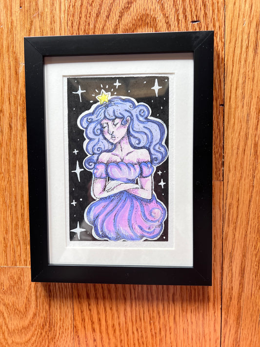Stylized Adventure fan art hand painted with gouache paint (framed)