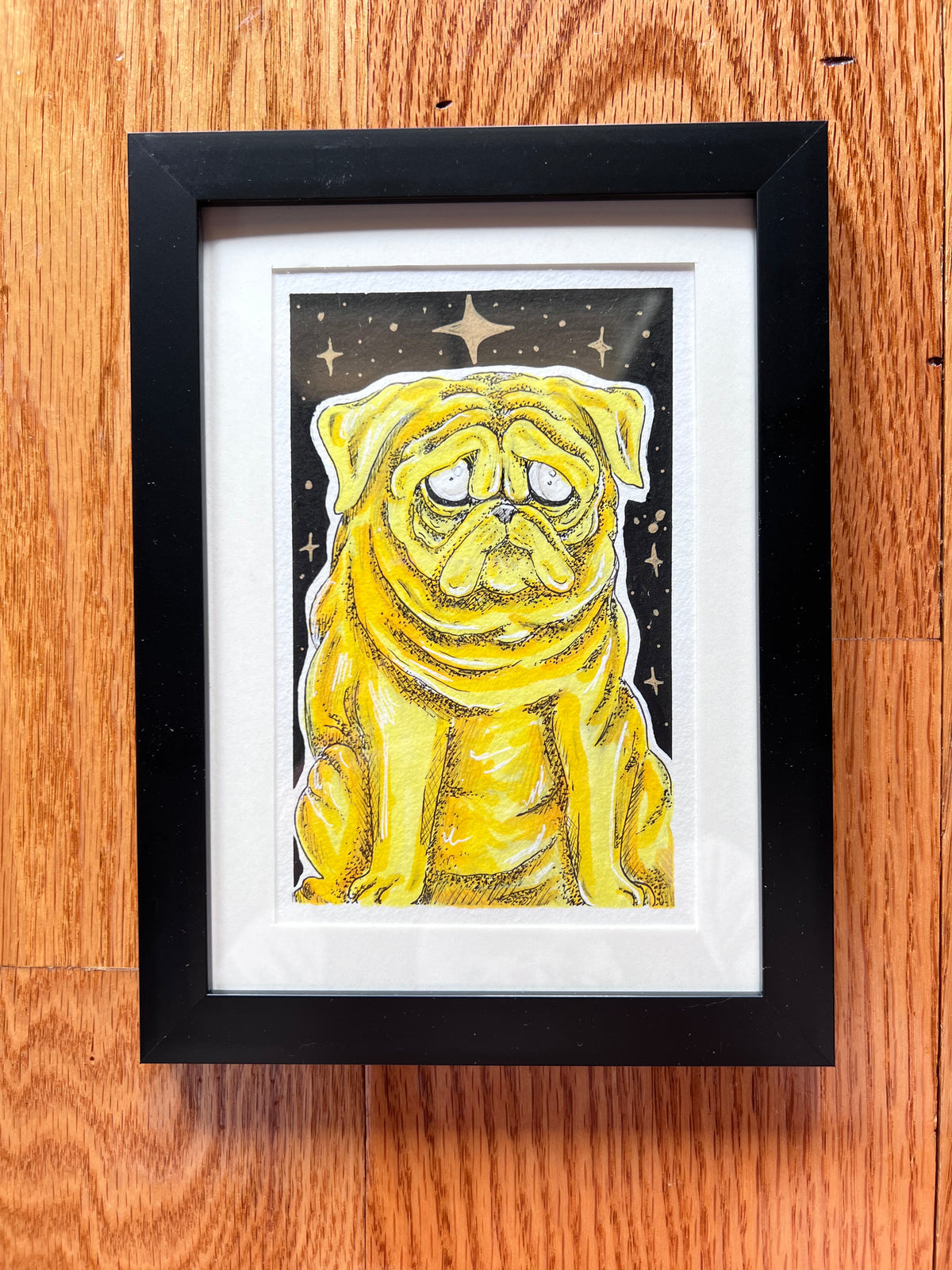 Stylized Adventure fan art hand painted with gouache paint (framed)