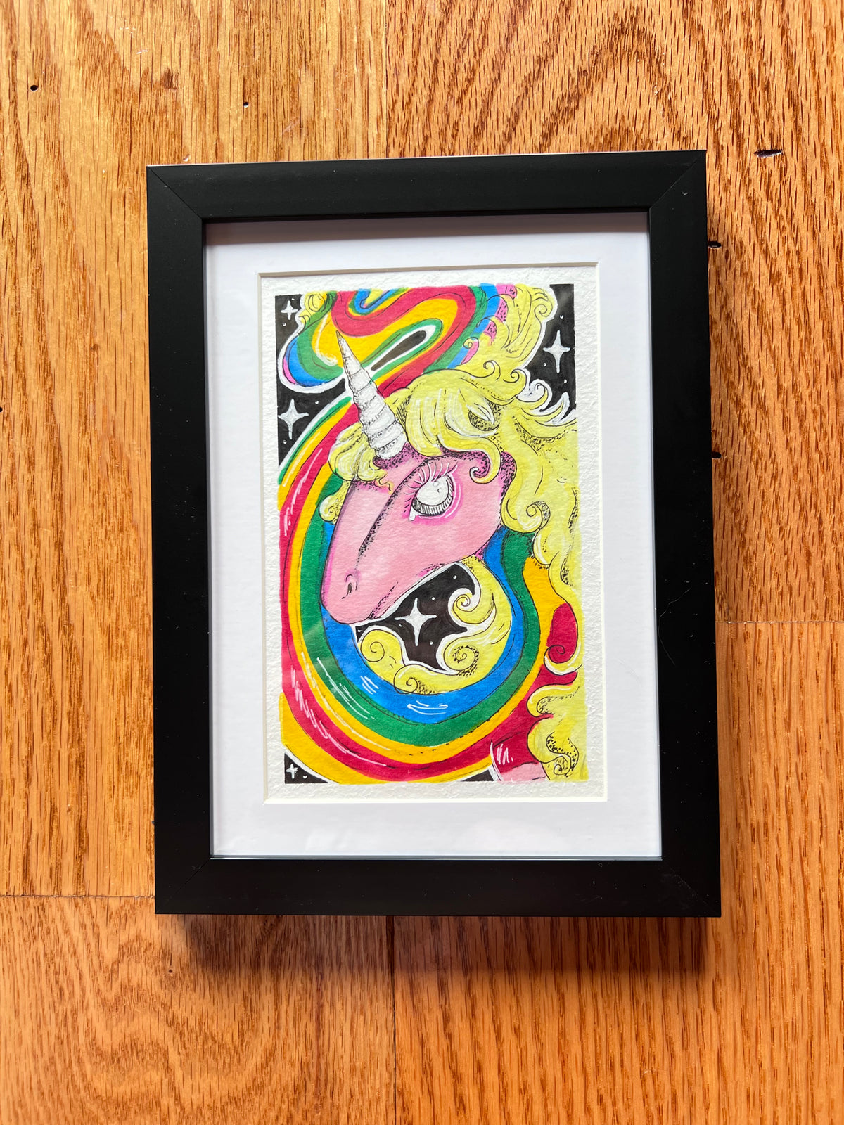 Stylized Adventure fan art hand painted with gouache paint (framed)
