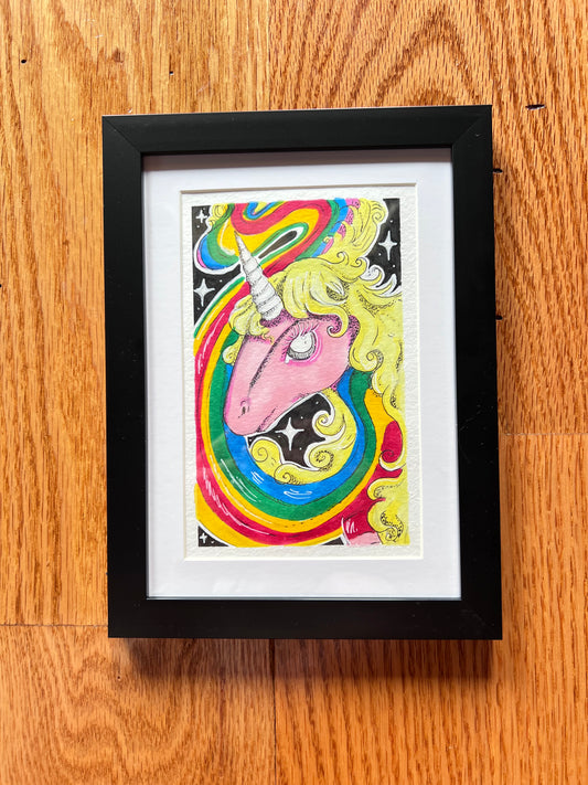 Stylized Adventure fan art hand painted with gouache paint (framed)