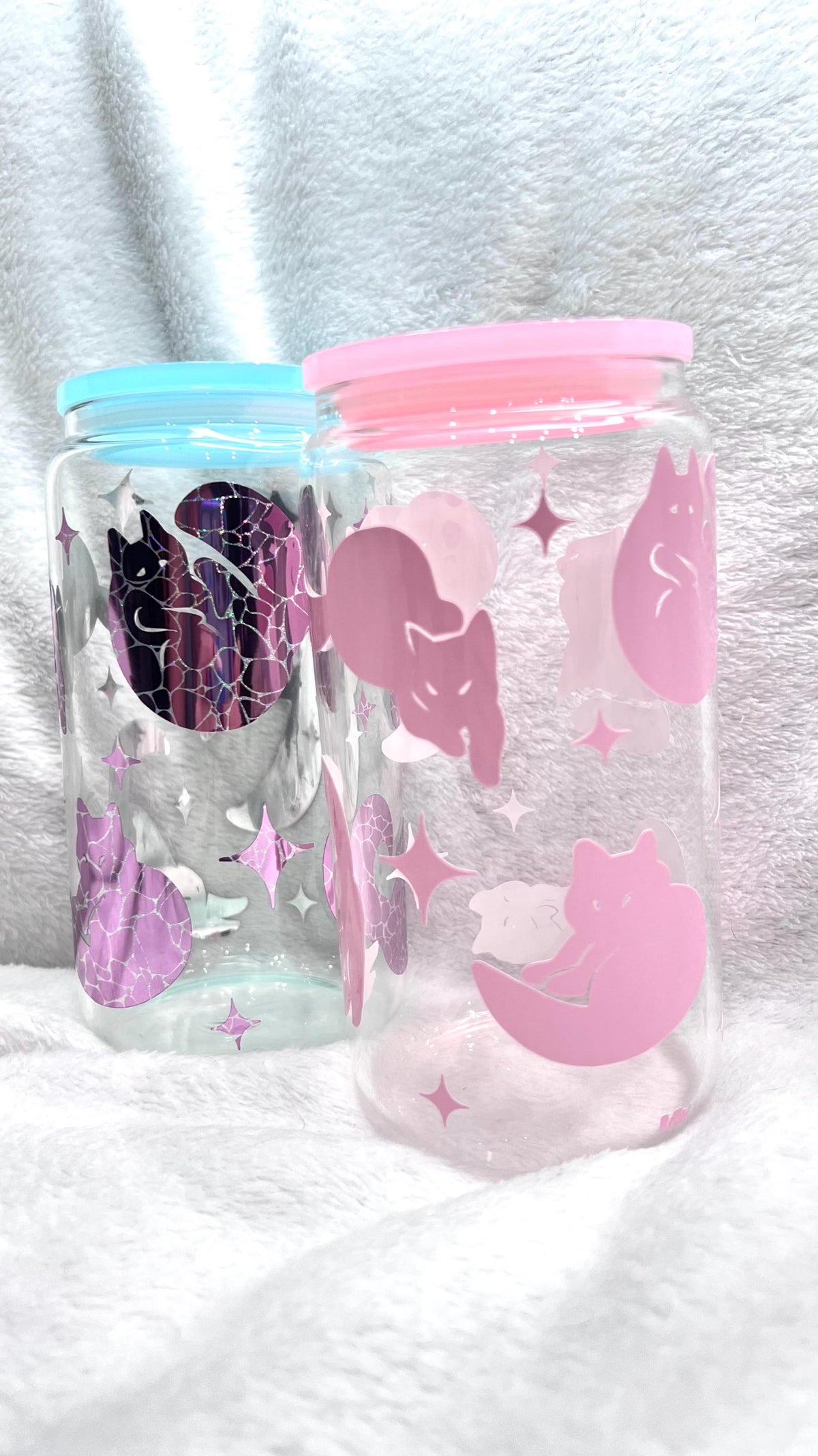 Color Changing Cat Glass Cup, acrylic Lid & Straw