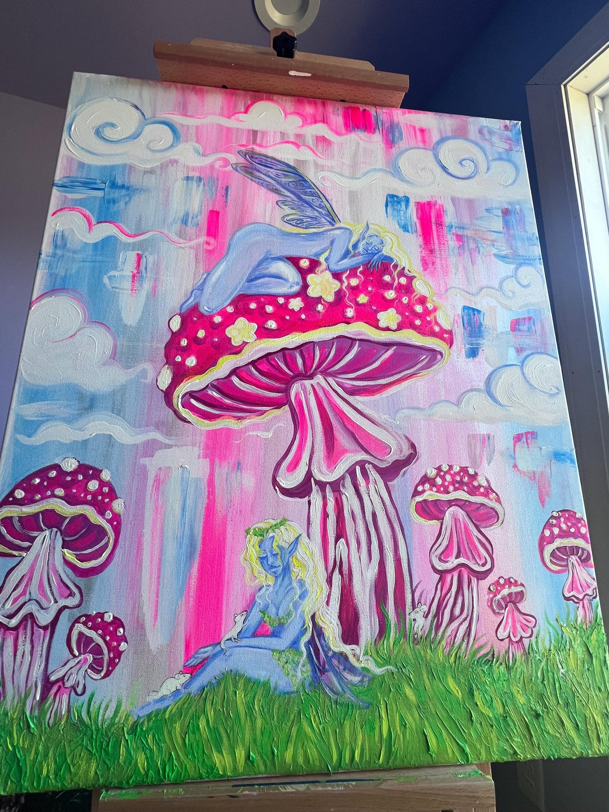 Original painting/wall art/decor/ mushroom art/ acrylic/pastels