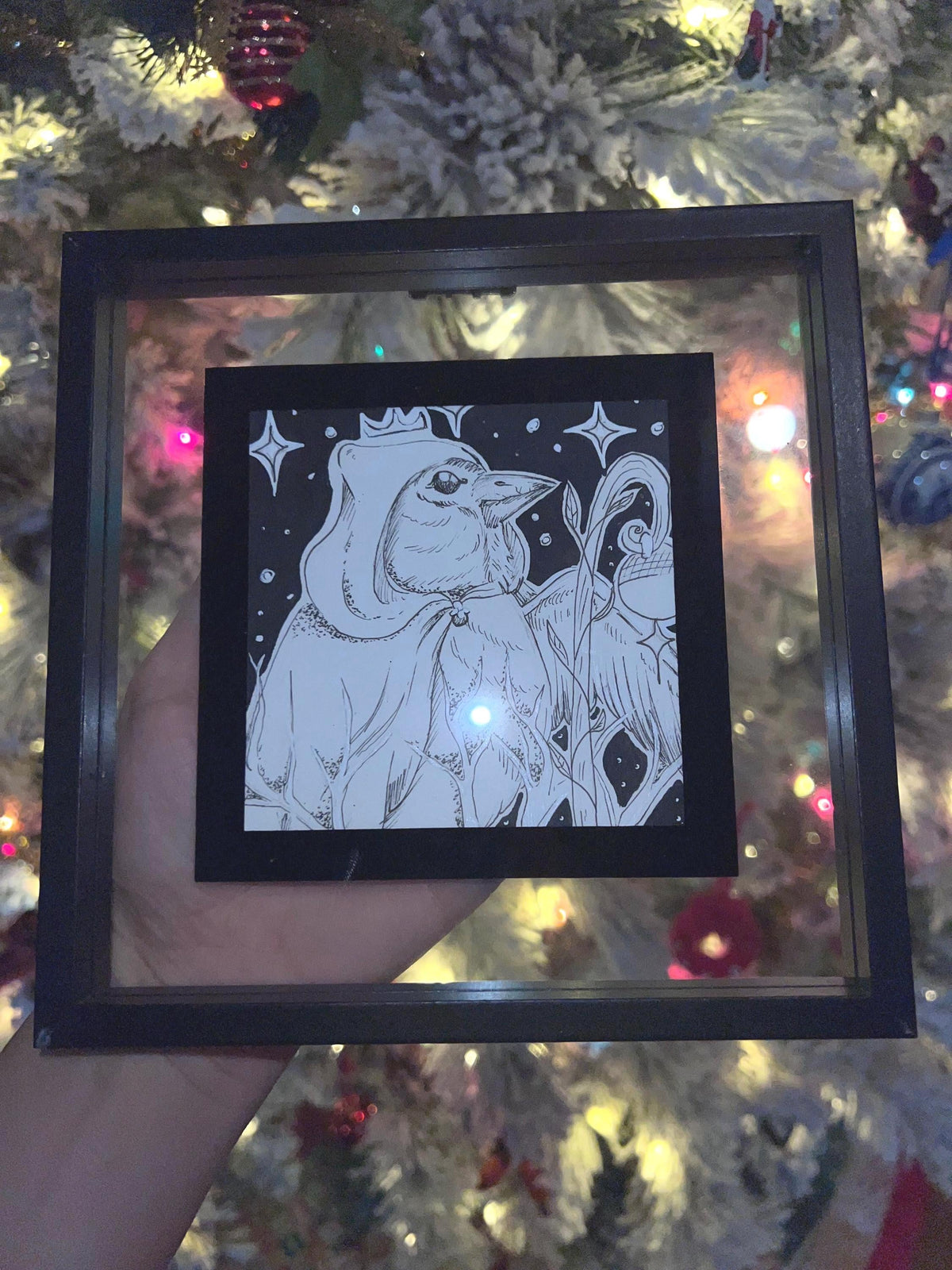 Original Framed Black & White Bird Art, Hand Drawn Ink, Set of 2 (4x4)