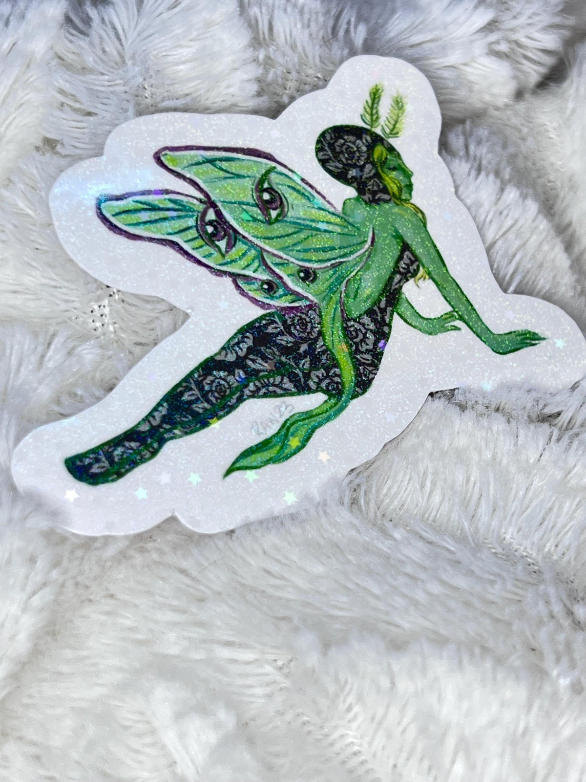 Moth babe sticker, vinyl stickers, holographic stars