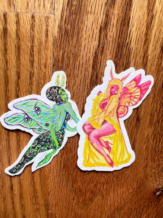 Moth babe sticker, vinyl stickers, holographic stars