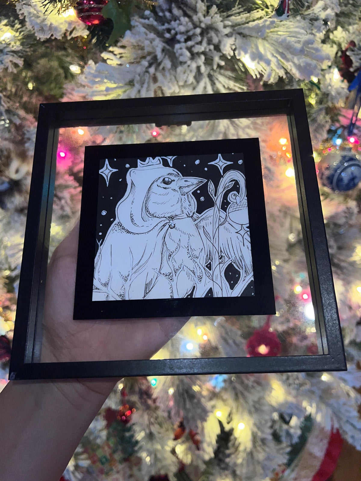 Original Framed Black & White Bird Art, Hand Drawn Ink, Set of 2 (4x4)
