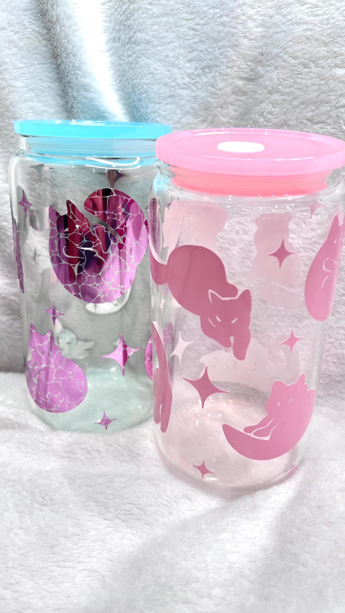 Color Changing Cat Glass Cup, acrylic Lid & Straw