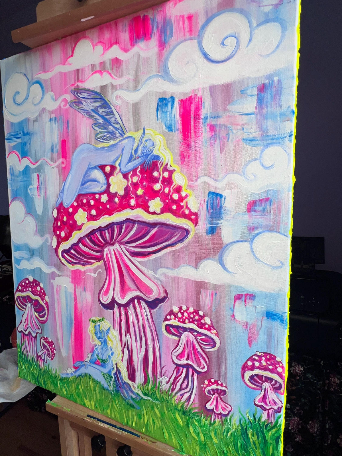 Original painting/wall art/decor/ mushroom art/ acrylic/pastels