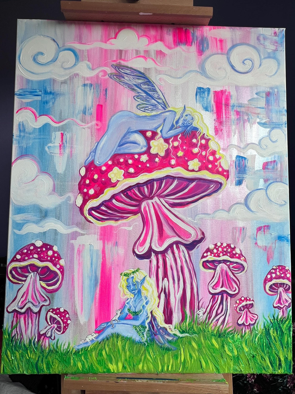 Original painting/wall art/decor/ mushroom art/ acrylic/pastels