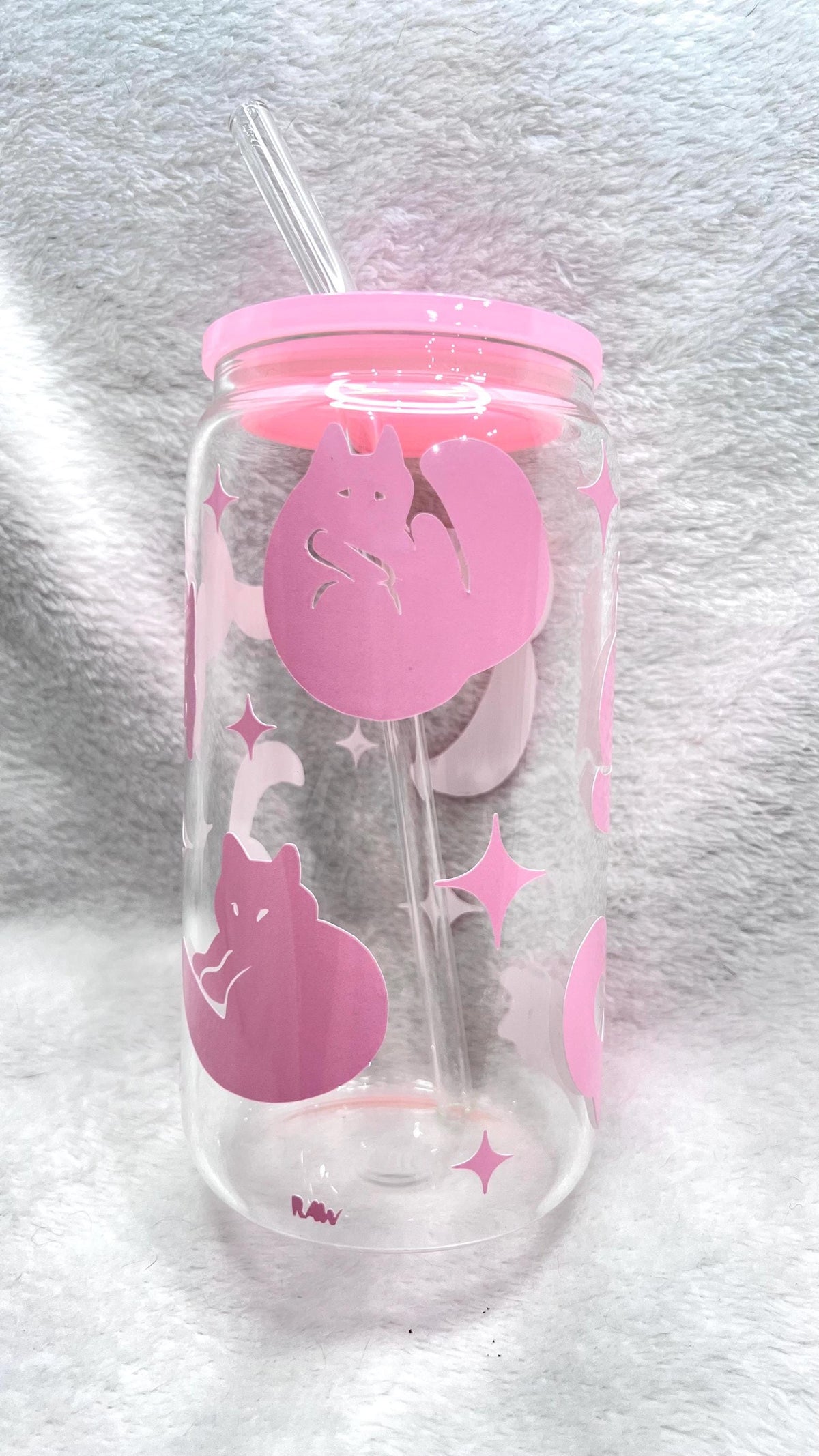 Color Changing Cat Glass Cup, acrylic Lid & Straw