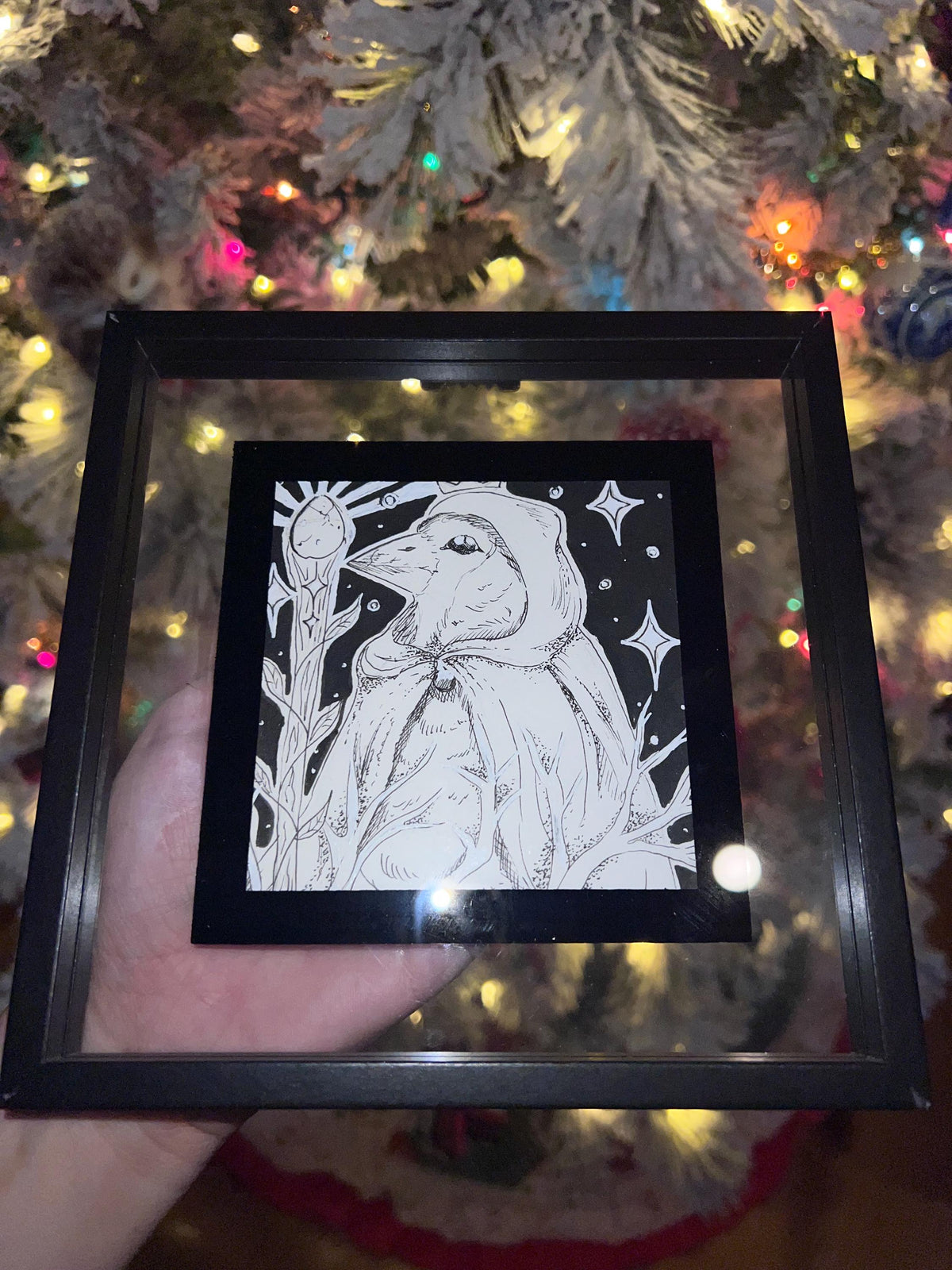 Original Framed Black & White Bird Art, Hand Drawn Ink, Set of 2 (4x4)